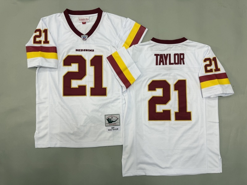 Men 2025 Washington Redskins #21 Taylor white Throwback Limited NFL Jersey style 001